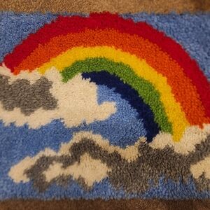 Vintage Rainbow Clouds Latch Hook Rug Wall Decor Hanging Retro 1970s